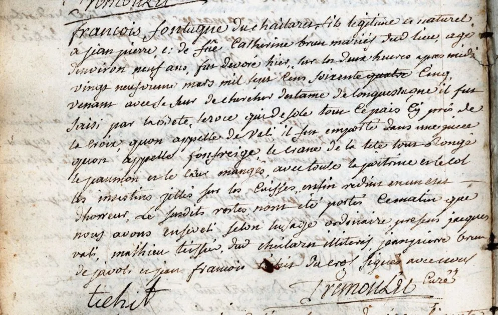 A page of French handwriting from a parish register, opening with the name François Fontugne and signed at the foot by the curé
